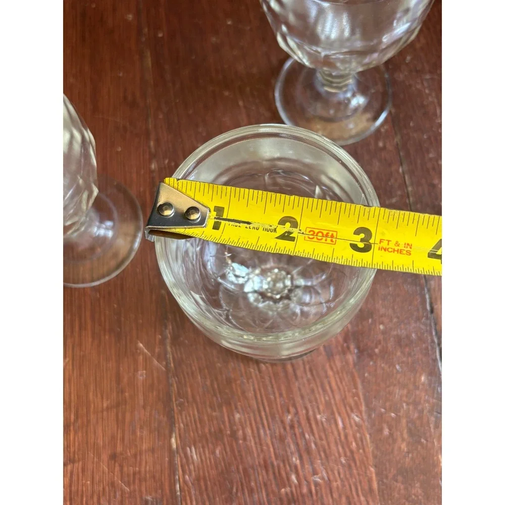 Vintage Clear Glass Stemmed Goblets Set of 4 Paneled Thumbprint Water Wine 4.5